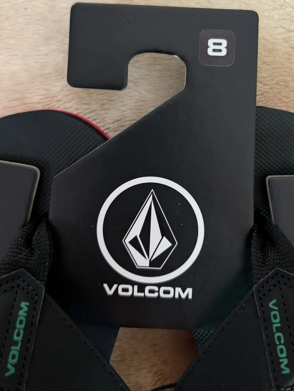 Volcom Men's Black Flip Flops with Red and Yellow Logo Accents
